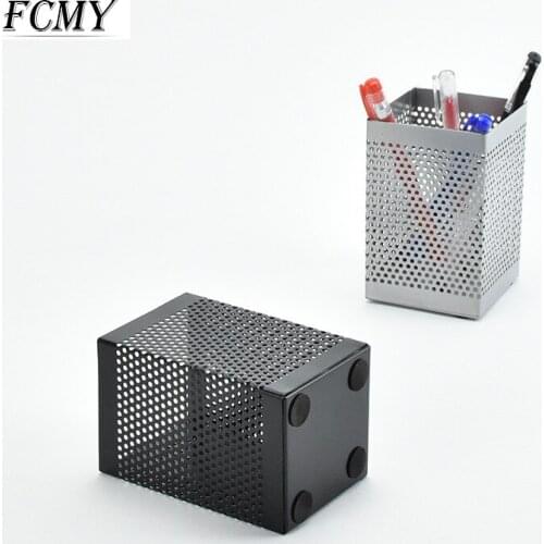 Pencil Holder Office Desk Metal Mesh Square Pen Pot Cup Case Container Organiser Durable Pencil Pen Organizer Office Organizer