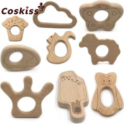 Natural wooden baby teether toys forest animal,Fine motor Development and Sensory Skills Toy,Perfect shower Gift-unfinished wood