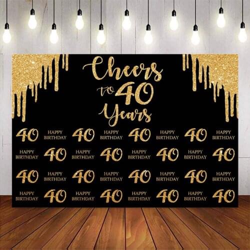 Gold glitter cheers 40th birthday backdrop for photography forty birthday party decoration black 40th years background customize
