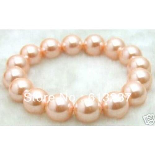 Hot sale 12mm perfect round pink shell simulated-pearl beads strand bracelets for women elegant gifts jewelry 7.5inch MY5358