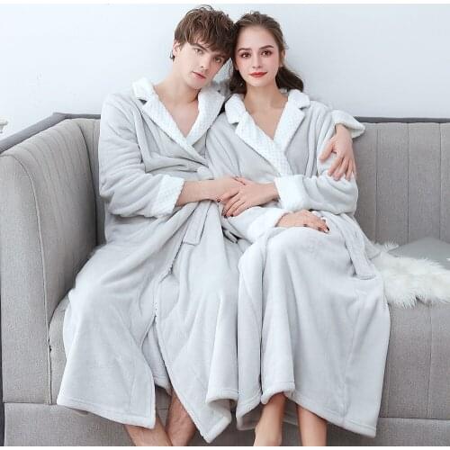 Lovers Coral Fleece Robe Women Sleepwear Kimono Gown Soft Nightwear Men Winter Warm Bathrobe Intimate Lingerie Oversized