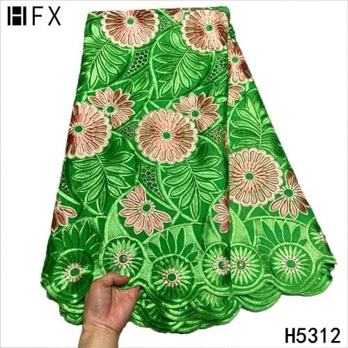 HFX Newest Green Swiss Voile Lace Fabric High Qaulity Brode Embroidered Swiss Voile In Sitzerland 5 yards For Dubai Lace