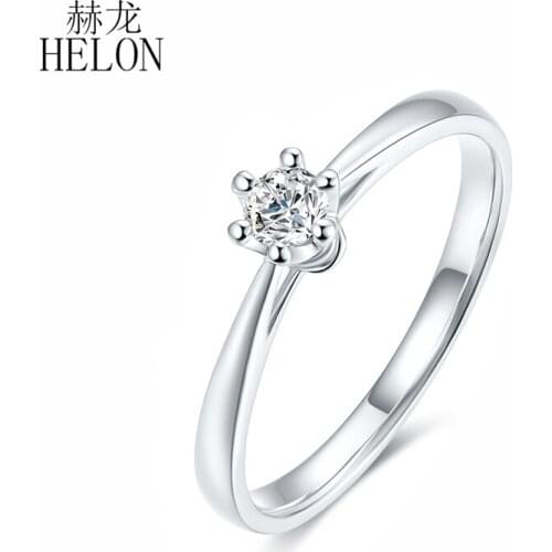 HELON 0.4ct Moissanite Ring Real 14K White Gold Round VVS/DEF Lab Grown Moissanite Diamond Engagement Ring Women Classic Jewelry