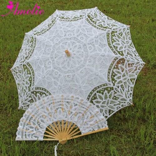 Christening & Baptism Babygirl Birthday Party Decoration Lace Parasol Forest Party Dress Up Lace Parasol and Fan Wedding Gifts