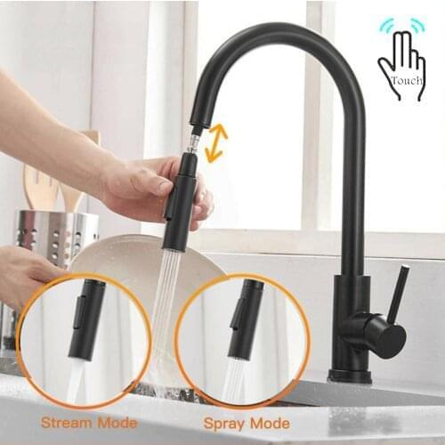 Smart Touch Kitchen Faucets Pull Out Kitchen Sink Water Tap Stainless Steel Sensor Kitchen Faucets Hot & Cold Water Mixer