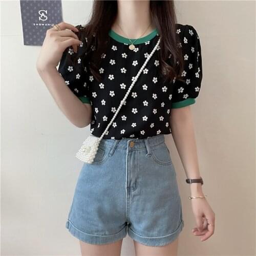 Summer New Style Ins Loose And Thin Bubble Short Sleeve T-shirt Womens Design Sense Minority Print T-shirt Ice Silk Top