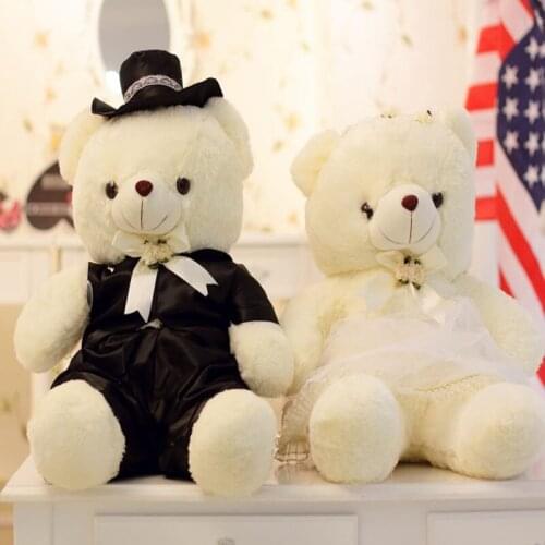 2pcs/pair Couple Bear Wedding Teddy Bear Plush Toys Wedding Gift Christmas Gift Wholesale Wedding gift Bear Bride & Groom