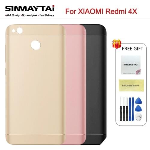 Metal Back Cover Housing For Xiaomi Redmi 4X With Glass Lens Side Keys Back Battery Cover Rear Housing Replacement Parts