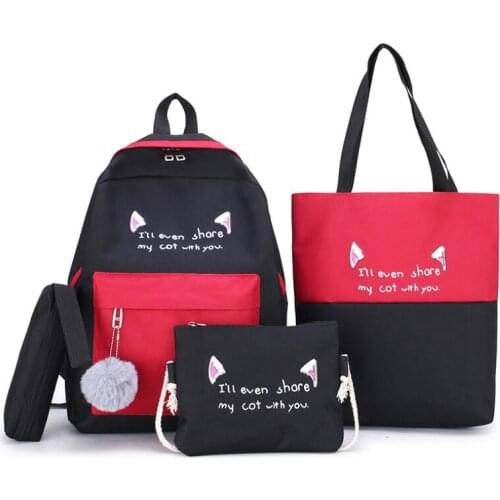 Fashion Students Womens Backpack Junior High School Bag Pencil Bag Shoulder Tote Backpack for Women 4Pcs bolsos para mujer