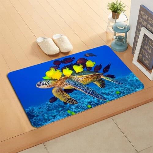 Custom Sea Turtle Animal Doormat Floor/Bath/Kitchen/Beach Mat Flannel Sponge Fabric 3D Printed Shaggy Decoration For Bedroom