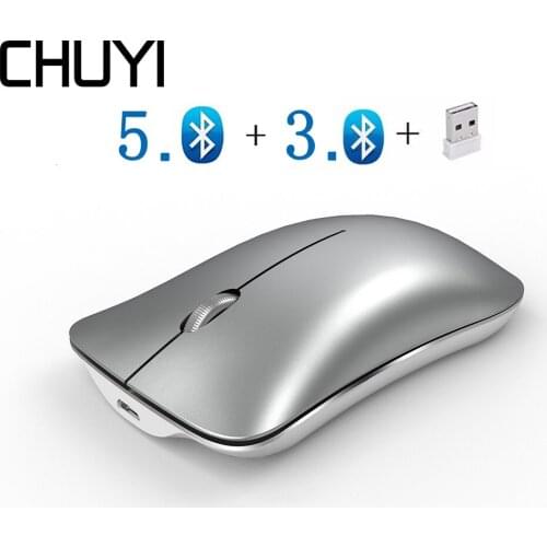 CHUYI Mouse Bluetooth 5.0 + 3.0 + USB 2.4G Slim Ergonomic Office Computer Ultra-Thin Mice For Laptip Mac PC