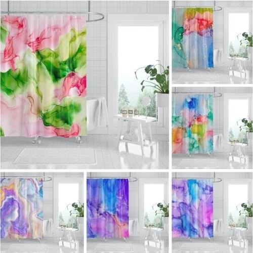 Watercolorful Shower Curtain Set 3D Marble Ripple Print Waterproof Polyester Bathub Decor Curtain Decorative Bathroom Curtains