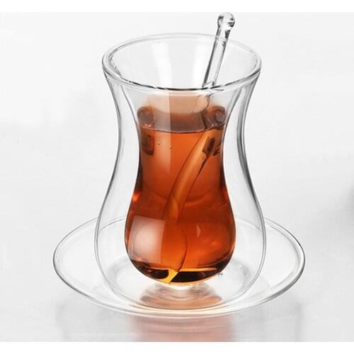 New Arrival 150ml Coffee Mug with Saucer Glass Spoon Set Insulated Double Glass transparent Domestic Tea Coffee Water Mug