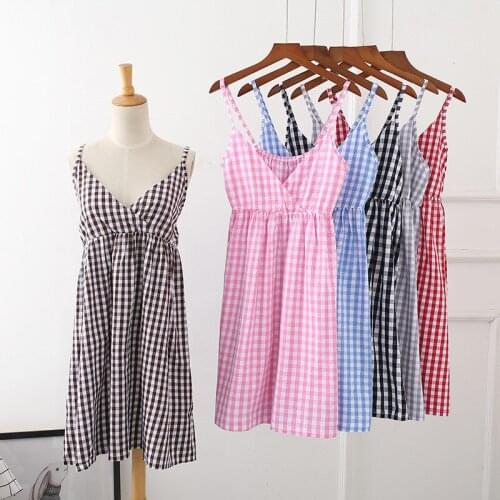 New arrival 2019Women Sleeveless strap dress big bottom cute sexy plaid Dress summer casual vestidos tank dress sundresses