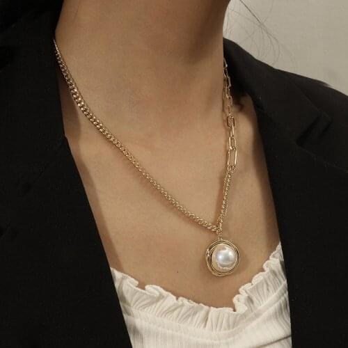 Punk Simulated Pearl Bead Choker Necklace Collar Statement Steampunk Gold Color Long Chain Necklace Pendant Women Festival Gift