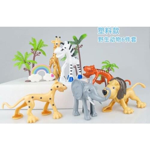 Popular cross border plastic animal world cake cartoon wildlife park giraffe elephant lion childrens toys