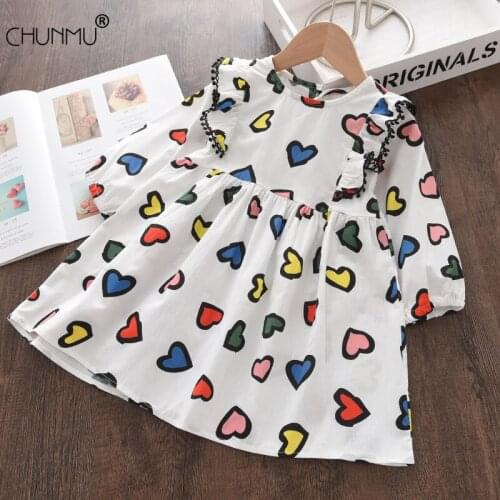 Toddler Girls Dress Cartoon Heart Print Princess Dress Casual Long Sleeve Kids Birthday Party Dresses Children Clothing For Baby