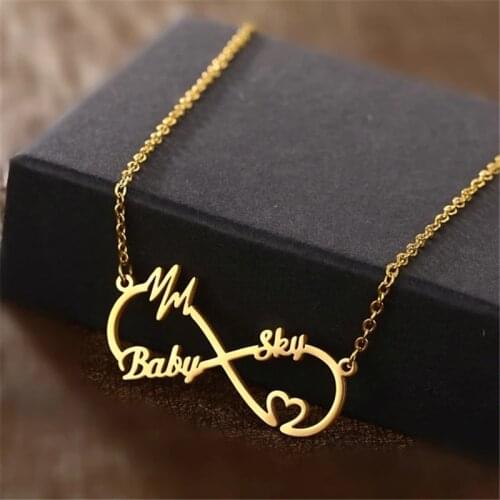 JK39F-4F Personalized Infinity 3 Name Necklace With Heart Mom Necklace With Kids Name Friendship Custom Stainless Steel Jewelry