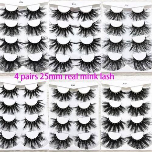 4 Pairs mikiwi 25mm real mink eyelash extra length and fluffy 3D mink eyelash extention 100% natural handmade eye makeup tools