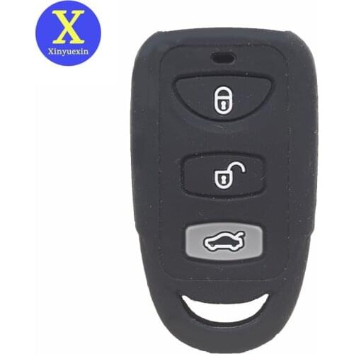 Xinyuexin Silicone Rubber Car Key Case Cover for Hyundai Sonata Santa Fe Elantra Tucson for Kia Forte Soul Rio 3 Button Key Case