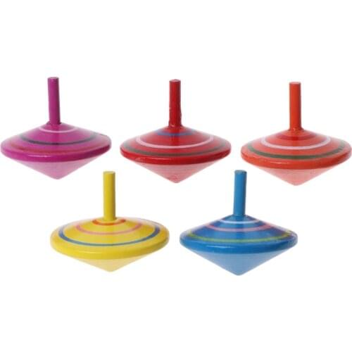 Funny Rotating Multicolour Wooden Spinning Top Kids Toy Traditional Baby Toys