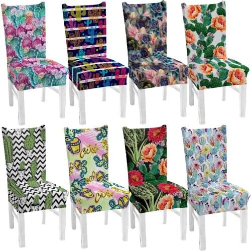 Cactus Printed Wedding Chair Covers Spandex For Dining Room Banquet Hotel Stretch Elastic Slipcovers