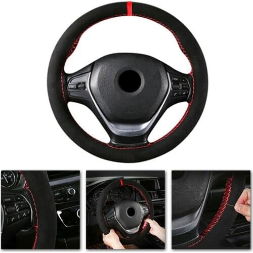 38cm Universal Car Steering Wheel Cover Protector Needles Thread Suede Anti-Slip DIY Texture Soft Auto Accessories