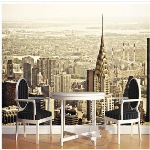 Wellyu Custom large fresco Empire State Building City skyscrapers Retro murals Background wall wallpaper papel de parede