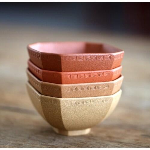 Yixing raw ore handmade purple sand pinmingbei section mud purple mud downhill mud vermilion mud square Huiwen cup 80CC