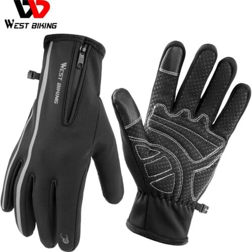 WEST BIKING Winter Cycling Glove Full Finger Touch Screen Unisex Gloves For Men Windproof Ski MTB Bike Mitten Anti-slip Gloves