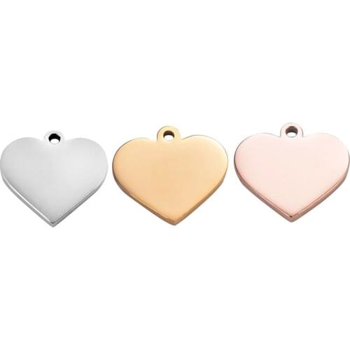10Pcs Steel & Gold Tone Stainless Steel Polish Heart Pendant Blank Stamping Tags For DIY Jewelry Making Not Turn Off Color