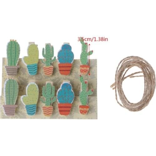 10 pcs/pack Small Kawaii w42 Cactus Album Craft Lovely with Hemp Rope Wood Paper Clip