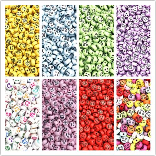 100pcs/lot 7x4mm Oval Shape Smiling Face Emoticons Beads Acrylic Loose Spacer Beads for Jewelry Making DIY Bracelet Accessories