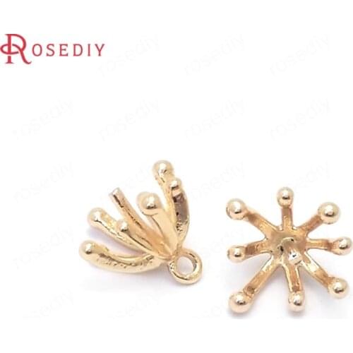 39045)10PCS 10MM 24K Gold Color Brass with Half Pins Beads Caps High Quality Jewelry Making Supplies Diy Findings Accessories