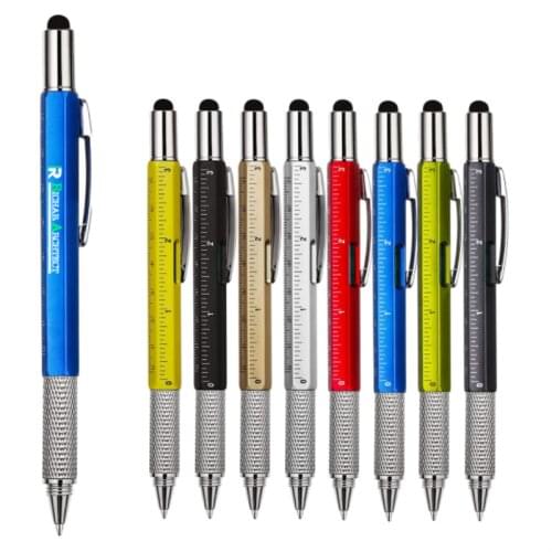 6 In 1 Multifunctional Metal Pen Screwdriver Ballpoint Pen Caliper Liquid Level Gauge Scale Screen Capacitive Touch Mobile Phone