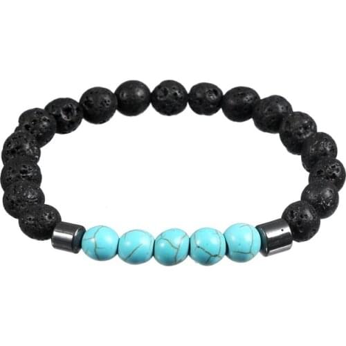 8MM Black Volcanic Stone Tiger Eye Weathered Men And Women Elastic Bracelets