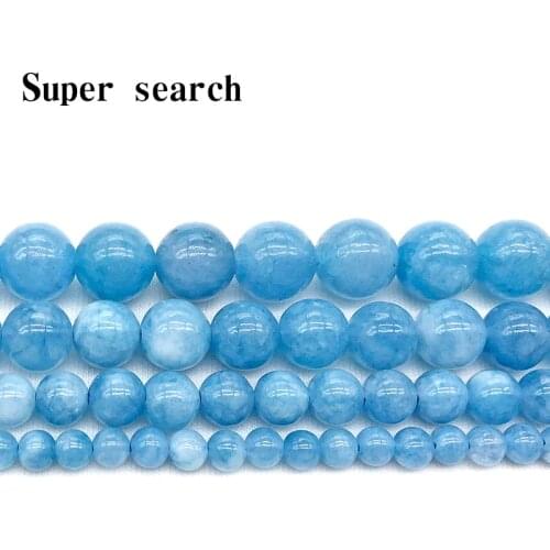 Natural Stone Beads Blue Aquamarin Angelite Round Beaded beads 4 6 8 10 12mm Fit DIY Beads For Jewelry Making Bracelet Woman