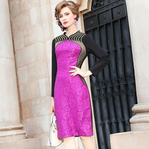 Floral Autumn print Pencil dress new Superior quality Women Christmas lady Party Dress 3 Patchwork winter Vintage dresses