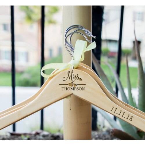 Personalized Wedding Hanger Bridal Shower Gift Engrave Name Wood Hanger Bridesmaid Groomsmen Hanger Laser Cut Dress Hanger