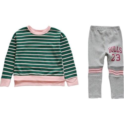 Children Girls Sets Casual Sports Clothes 2019 Spring/Autumn Kids Baby Striped Letter Clothing Suits Boys Fashion Cotton Sets
