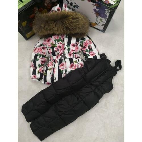 80cm -140cm 2021 Winter Jacket Children down jackets & PANT duck down Fur hooded girl snowsuit boy Suit set outerwear ski suit