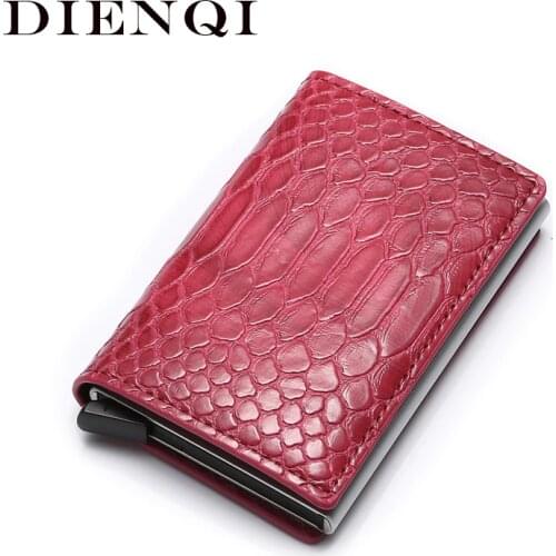 DIENQI Anti Thief Rfid Blocking ID Credit Card Holder Wallet Slim Business Cash Bank Card Holder Leather Metal Wallet cardholder
