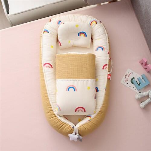 50x85cm Cotton Baby Crib with Quilt Portable Baby Nest Mesh Toddler Bed Bassinet for Baby Bed Cunas Para El Bebe