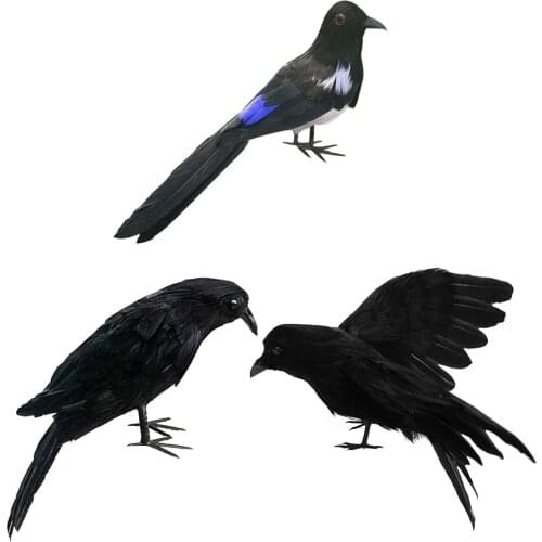 3pcs Simulation Birds Artificial Realistic Raven Garden Figurines Fake Birds