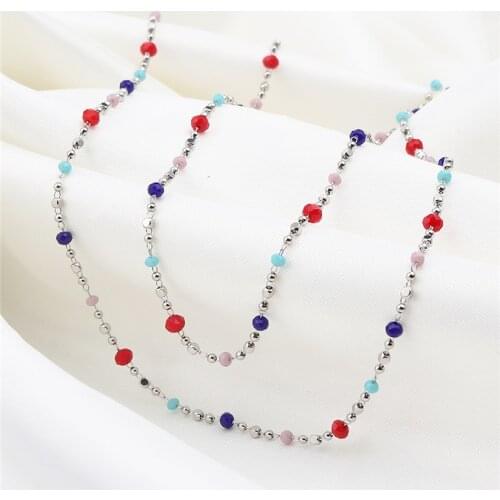 Doreen Box New 304 Stainless Steel Link Cable Chains 4x3mm Square Round Glass Bead Gold Multicolor for DIY Jewelry Making 1M