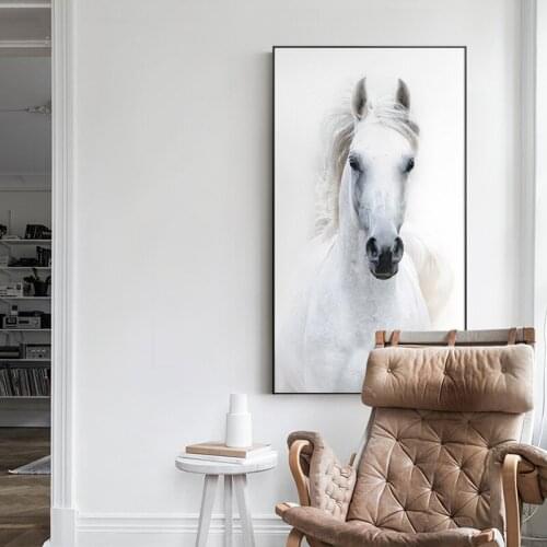 White Horse Wall Art Painting Home Decor Nordic Cute Animal Wall Poster Milky Pliant Animal Canvas Picture for Home Decoration