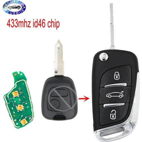 NEW DS Style Keyless Entry Fob 3 Buttons 434mhz ID46 Chip Folding key for Peugeot 206 207 206CC