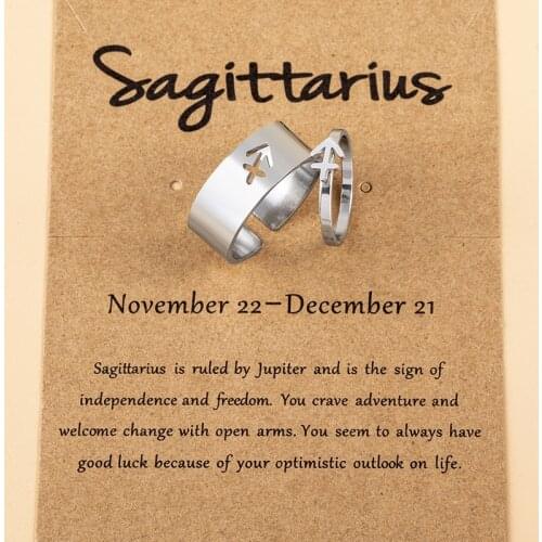 Fashion Metal Geometric Rings Lovers' Cute/Romantic Wedding Bands Stainless Steel Zodiac Opening Rings Jewelry for Couples