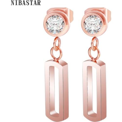 Fashion Satinless Steel Rectangle Shape Dangle Earring Jewelry Pave Clear Crystal Earring For Women Like Jewelry