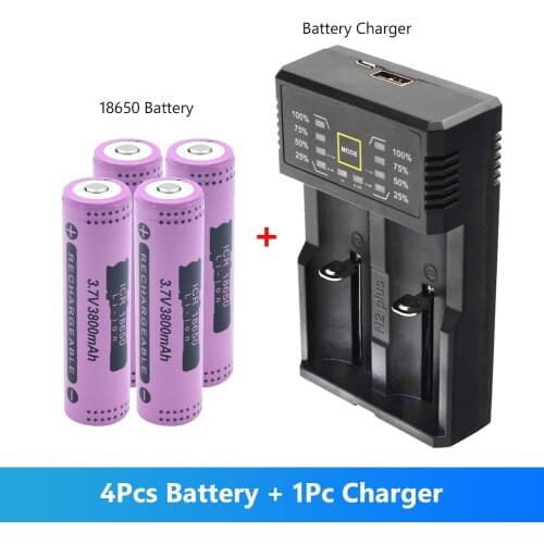 2020 New 4Pcs/lot 18650 3.7 V 3800 MAH 18650 Lithium Li-ion Rechargeable Battery And USB Charger For Flashlight Torch Camera
